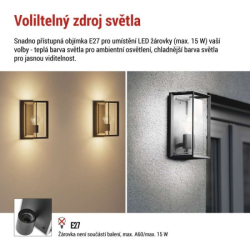 LED zahradní nástěnné svítidlo MALVA, 13 × 12 × 25 cm, 1 × E27, 15 W