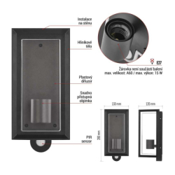 LED zahradní nástěnné svítidlo s čidlem soumraku MALVA, 13 × 12 × 28 cm, 1 × E27, 15 W