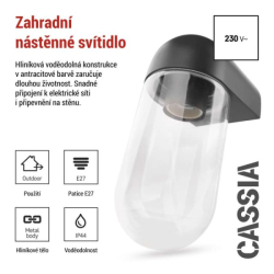 LED zahradní nástěnné svítidlo CASSIA, 12,6 × 9,5 × 22,2 cm, 1 × E27, 15 W