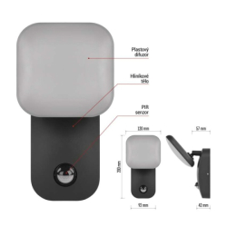 LED zahradní nástěnné svítidlo s čidlem soumraku NIKA, 12 × 12 × 20 cm, 12,8 W, teplá bílá