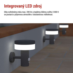 LED zahradní solární nástěnné svítidlo s čidlem soumraku, TERION, 12,5 × 14,7 × 14,2 cm