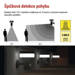 LED zahradní solární nástěnné svítidlo s čidlem soumraku, TERION, 12,5 × 14,7 × 14,2 cm