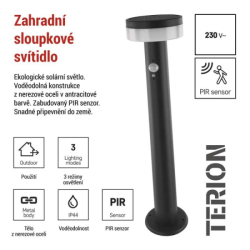 LED zahradní solární sloupkové svítidlo s čidlem soumraku, TERION, 12,5 × 12,5 × 50 cm