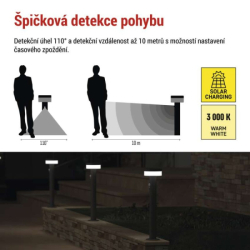 LED zahradní solární sloupkové svítidlo s čidlem soumraku, TERION, 12,5 × 12,5 × 50 cm
