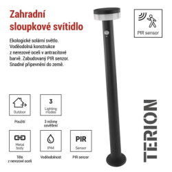 LED zahradní solární sloupkové svítidlo s čidlem soumraku, TERION, 12,5 × 12,5 × 80 cm