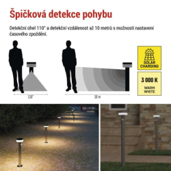 LED zahradní solární sloupkové svítidlo s čidlem soumraku, TERION, 12,5 × 12,5 × 80 cm