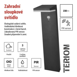LED zahradní solární sloupkové svítidlo s čidlem soumraku, VEREA, 10,7 × 15,4 × 50 cm