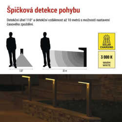 LED zahradní solární sloupkové svítidlo s čidlem soumraku, VEREA, 10,7 × 15,4 × 50 cm