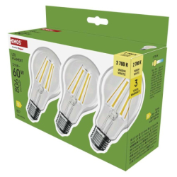 LED žárovka Filament A60 / E27 / 5,9 W (60 W) / 806 lm / teplá bílá, 3 ks