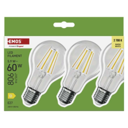 LED žárovka Filament A60 / E27 / 5,9 W (60 W) / 806 lm / teplá bílá, 3 ks