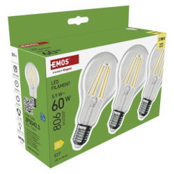 LED žárovka Filament A60 / E27 / 5,9 W (60 W) / 806 lm / teplá bílá, 3 ks
