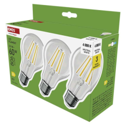 LED žárovka Filament A60 / E27 / 5,9 W (60 W) / 806 lm / Neutrální bílá, 3 ks
