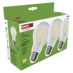 LED žárovka Filament A60 / E27 / 5,9 W (60 W) / 806 lm / Neutrální bílá, 3 ks