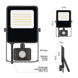 LED reflektor VISIO s pohybovým čidlem, 30 W, černý, neutrální bílá