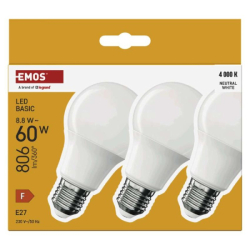 LED žárovka Basic A60 / E27 / 8,8 W (60 W) / 806 lm / neutrální bílá, 3 ks