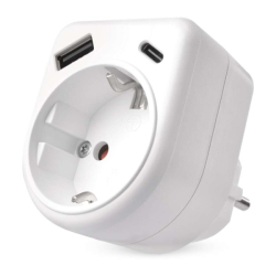 Rozbočovací zásuvka 1×, 1×USB-A+1×USB-C, bílá