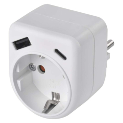 Rozbočovací zásuvka 1×, 1×USB-A+1×USB-C, bílá