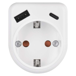 Rozbočovací zásuvka 1×, 1×USB-A+1×USB-C, bílá