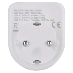 Rozbočovací zásuvka 1×, 1×USB-A+1×USB-C, bílá