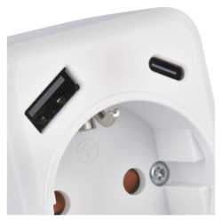 Rozbočovací zásuvka 1×, 1×USB-A+1×USB-C, bílá