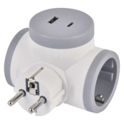 Rozbočovací zásuvka 2×, 1×USB-A+1×USB-C, bílo-šedá