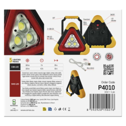 LED varovný trojúhelník, nabíjecí, COB LED + červená LED