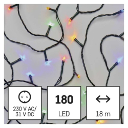 LED vánoční řetěz, 18 m, venkovní i vnitřní, multicolor, programy, časovač