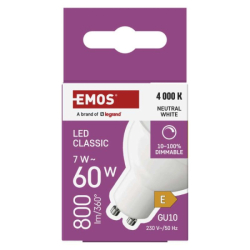 LED žárovka Classic MR16 / GU10 / 7 W (60 W) / 800 lm / neutrální bílá / stmívatelná