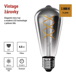 LED žárovka DECO SMOKED ST64 / E27 / 4,5 W (19 W) / 180 lm / flame