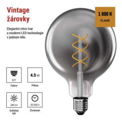 LED žárovka DECO SMOKED G125 / E27 / 4,5 W (19 W) / 180 lm / flame