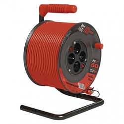 Prodlužovací kabel na bubnu 50 m / 4 zás. / s vypínačem / červený / PVC / 230V / 1,5 mm2