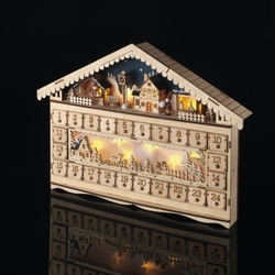 LED adventní kalendář, 19x40cm, 2x AA, vnitřní, teplá bílá