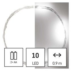 LED vánoční nano řetěz stříbrný, 0,9 m, 2x AA, vnitřní, studená bílá, časovač